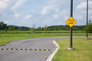 Speed hump in neighborhood street