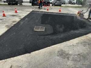 Catch basin asphalt is compacted